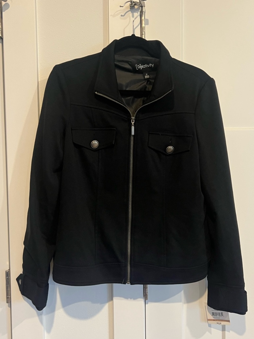 Nwt Relativity Black full Zip blazer jacket womans size 12